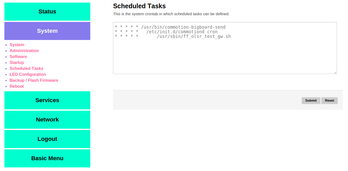 Scheduled tasks menu