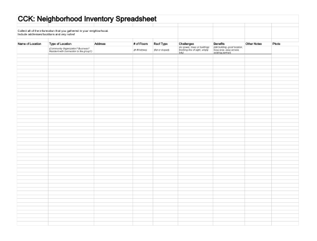 Neighborhood Inventory Spreadsheet